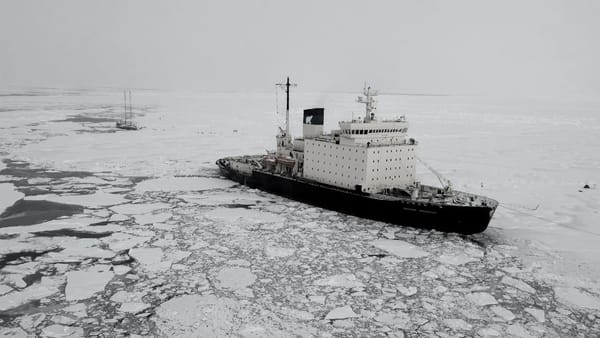 A Russian icebreaker Patrol Vessel navigating through first-year ice in the Arctic Shield